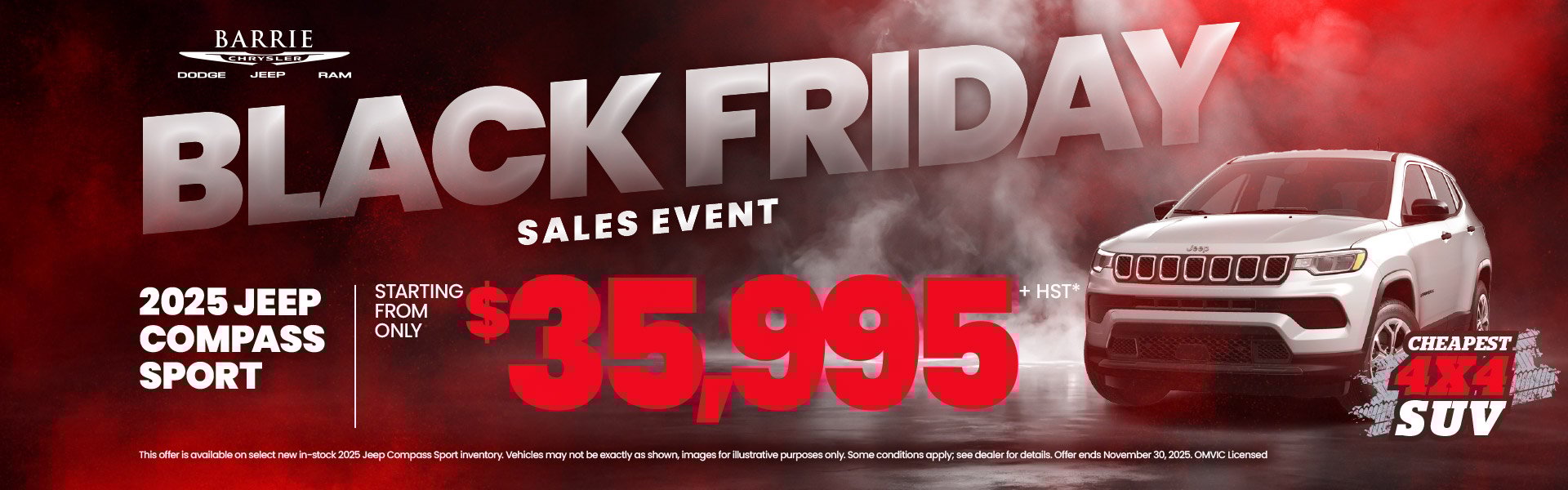 2025 Jeep Compass SportCheapest 4x4 SUVStarting From Only $35,995 + HST*